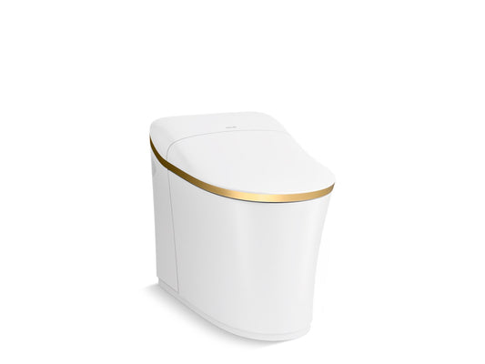 KOHLER K-77795-2MB Eir One-Piece Elongated Smart Toilet Dual-Flush In White with Moderne Brushed Brass