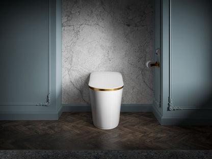 KOHLER K-77795-2MB Eir One-Piece Elongated Smart Toilet Dual-Flush In White with Moderne Brushed Brass