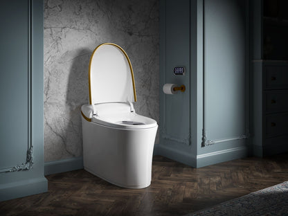 KOHLER K-77795-2MB Eir One-Piece Elongated Smart Toilet Dual-Flush In White with Moderne Brushed Brass
