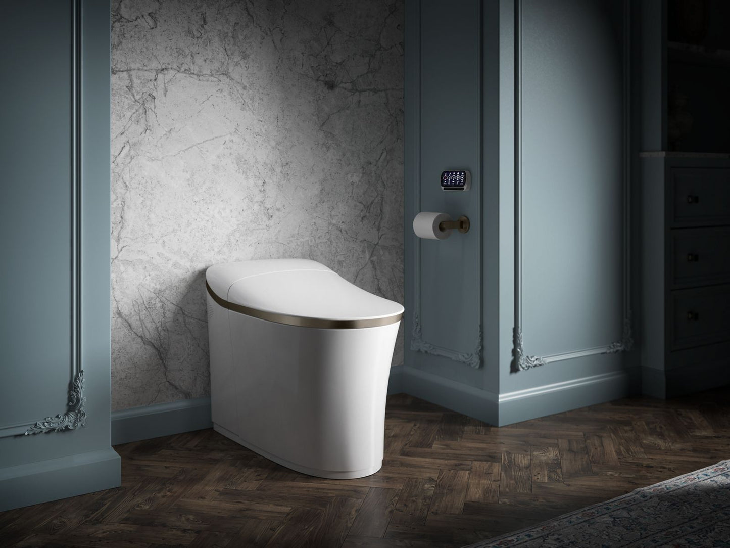 KOHLER K-77795-0BN Eir One-Piece Elongated Smart Toilet Dual-Flush In White Brushed Nickel