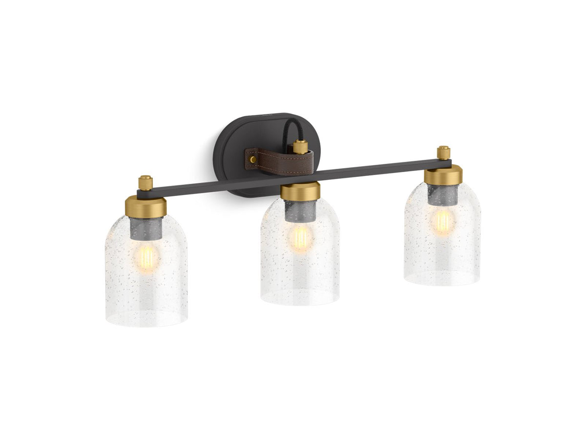KOHLER K-38418-SC03-BML Tannage Three-Light Sconce - Black With Brass Trim