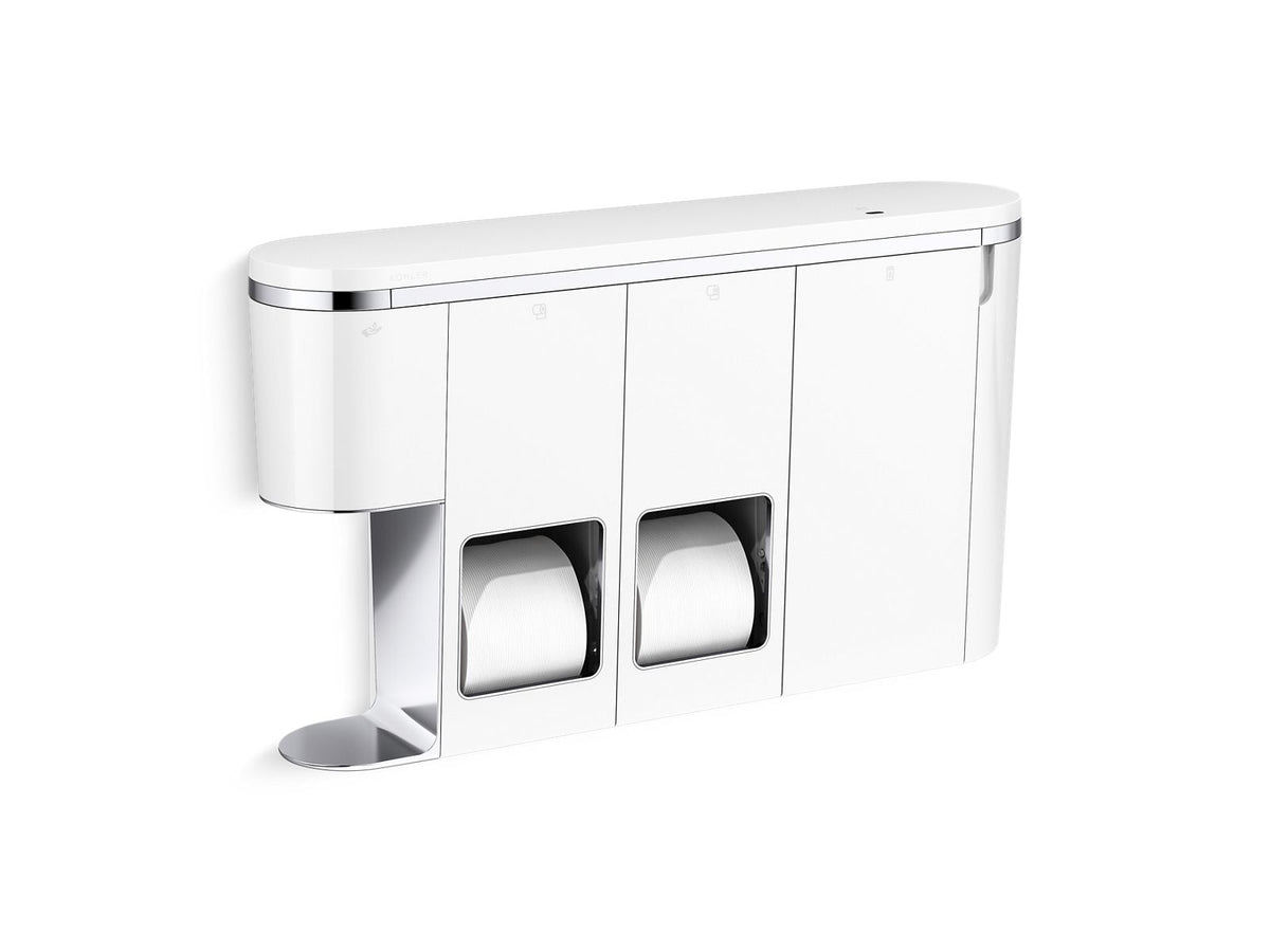 KOHLER K-29154-LWW-CP Clean Haven Hygiene station with dual toilet paper dispenser, left-side mount, White - Polished Chrome