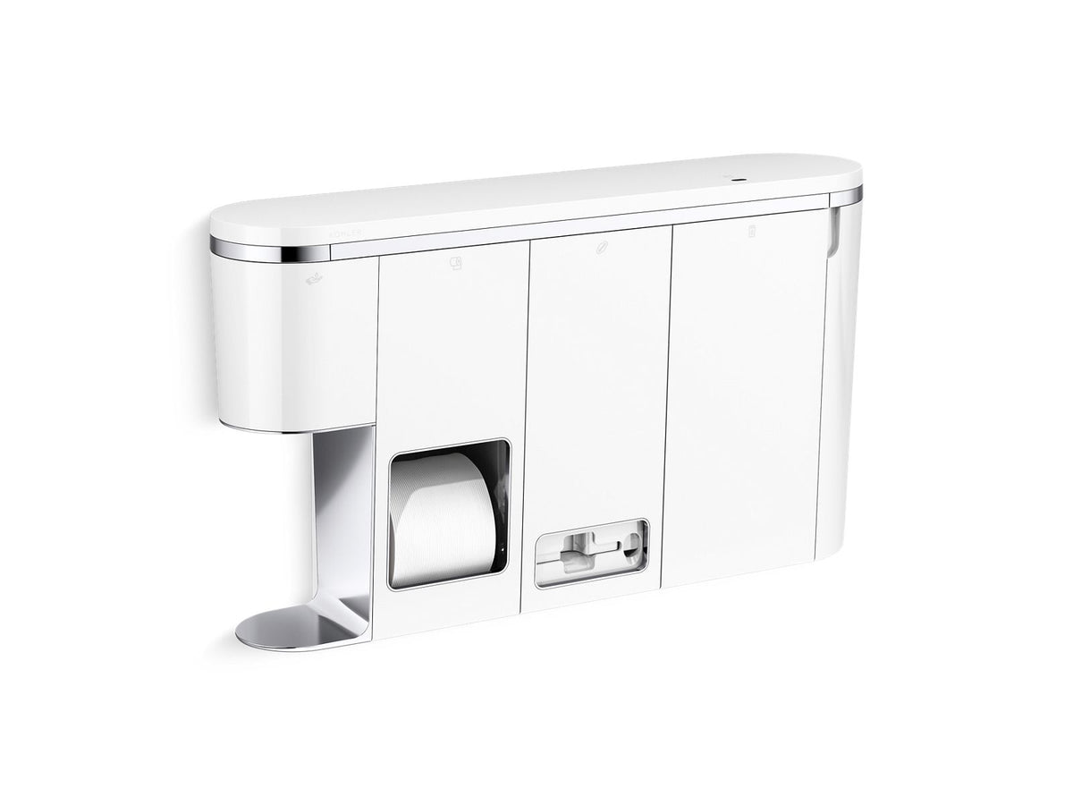 KOHLER K-30666-LWW-CP Clean Haven Hygiene station with toilet paper/sanitary product dispenser, left-side mount, White - Polished Chrome