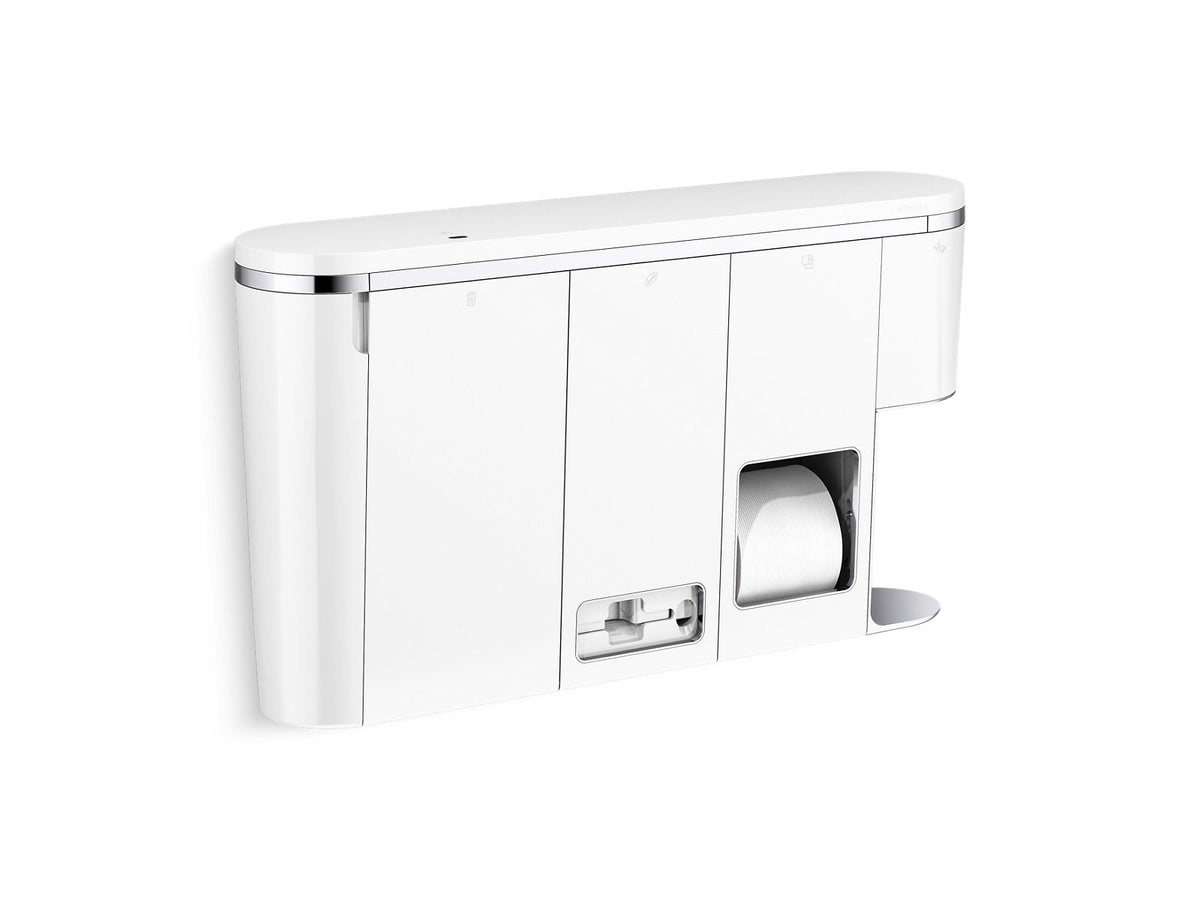KOHLER K-30666-RWW-CP Clean Haven Hygiene station with toilet paper/sanitary product dispenser, right-side mount, White - Polished Chrome