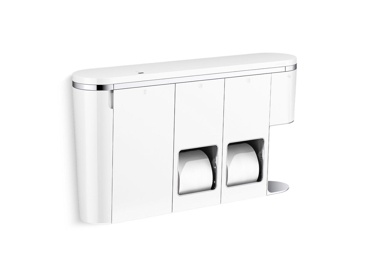 KOHLER K-29154-RWW-CP Clean Haven Hygiene station with dual toilet paper dispenser, right-side mount, White - Polished Chrome