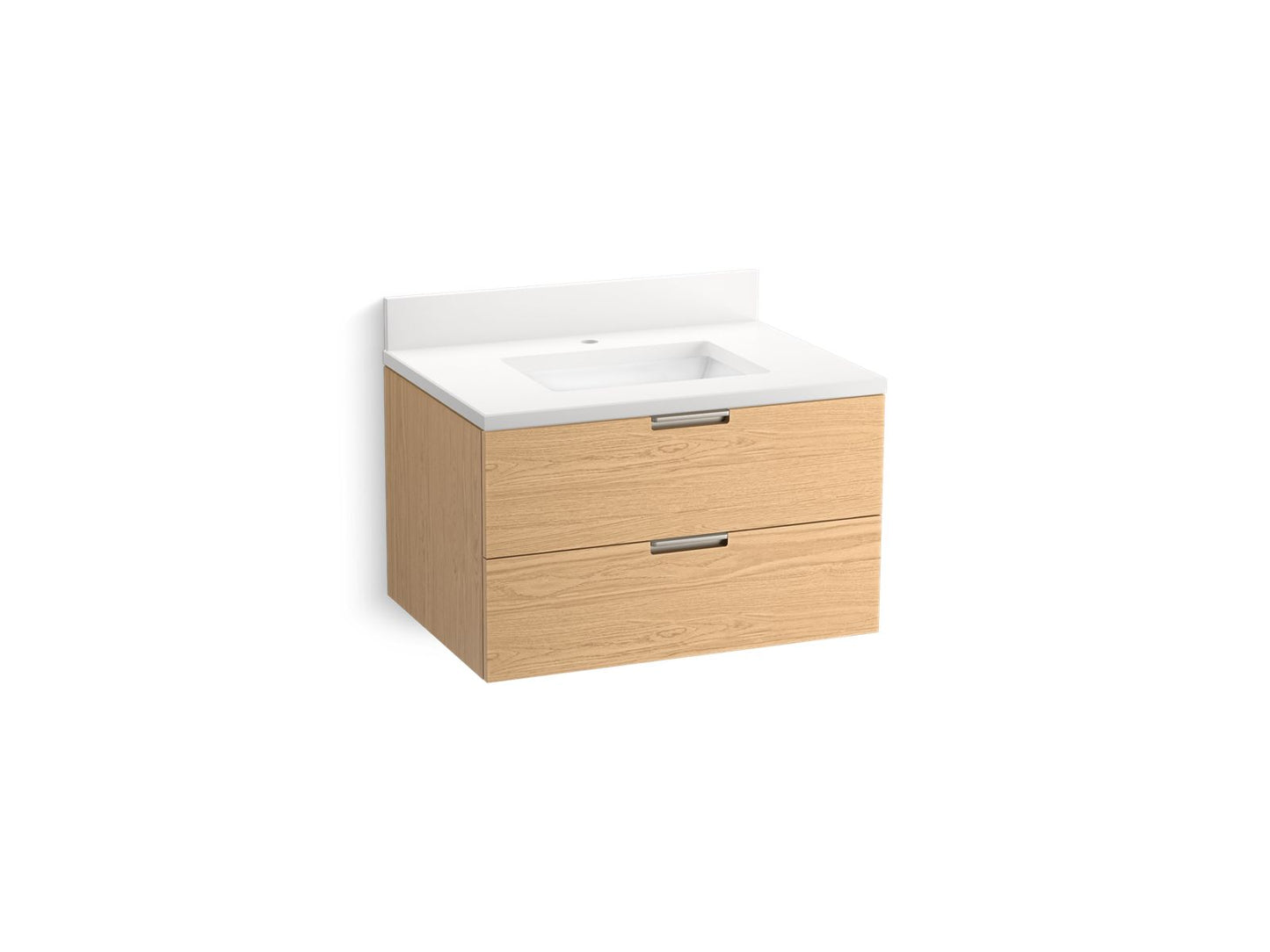 KOHLER K-34654-WEK 30" wall-hung bathroom vanity cabinet with sink and quartz top  -  Light Oak