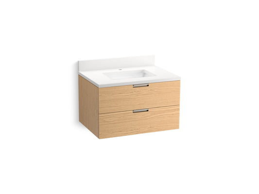 KOHLER K-34654-WEK 30" wall-hung bathroom vanity cabinet with sink and quartz top  -  Light Oak