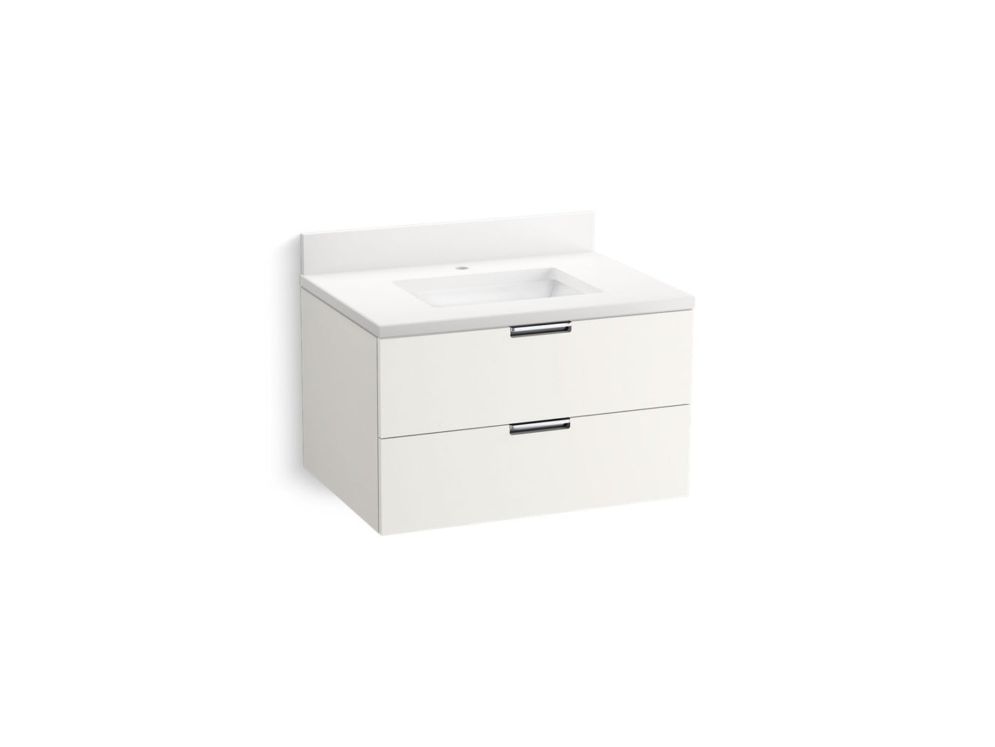 KOHLER K-34654-0 30" wall-hung bathroom vanity cabinet with sink and quartz top  -  White