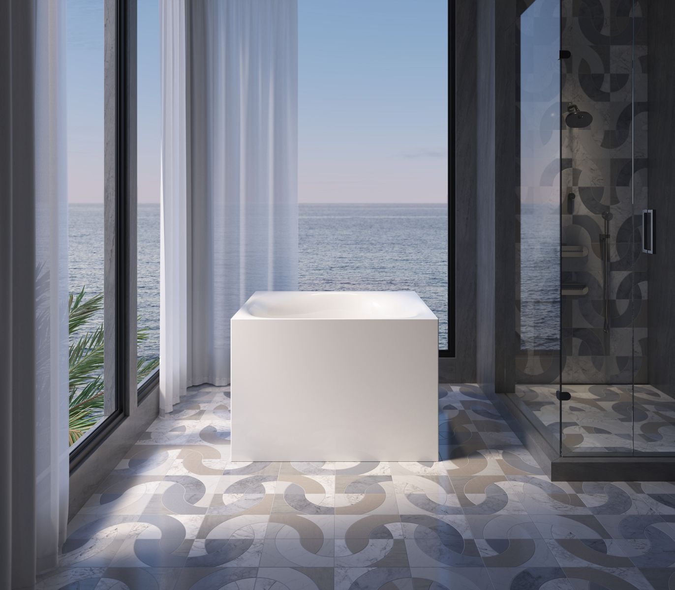 KOHLER K-31404-PF-HW1 Stillness Smart Soak 46" X 46" Freestanding Bath In Honed White