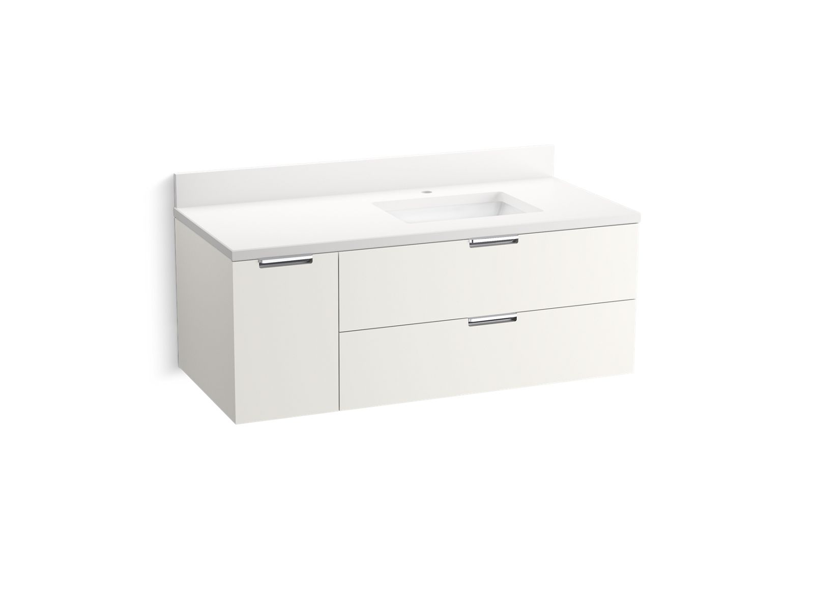 KOHLER K-34656-0 48" wall-hung bathroom vanity cabinet with sink and quartz top  -  White