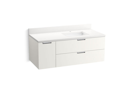 KOHLER K-34656-0 48" wall-hung bathroom vanity cabinet with sink and quartz top  -  White