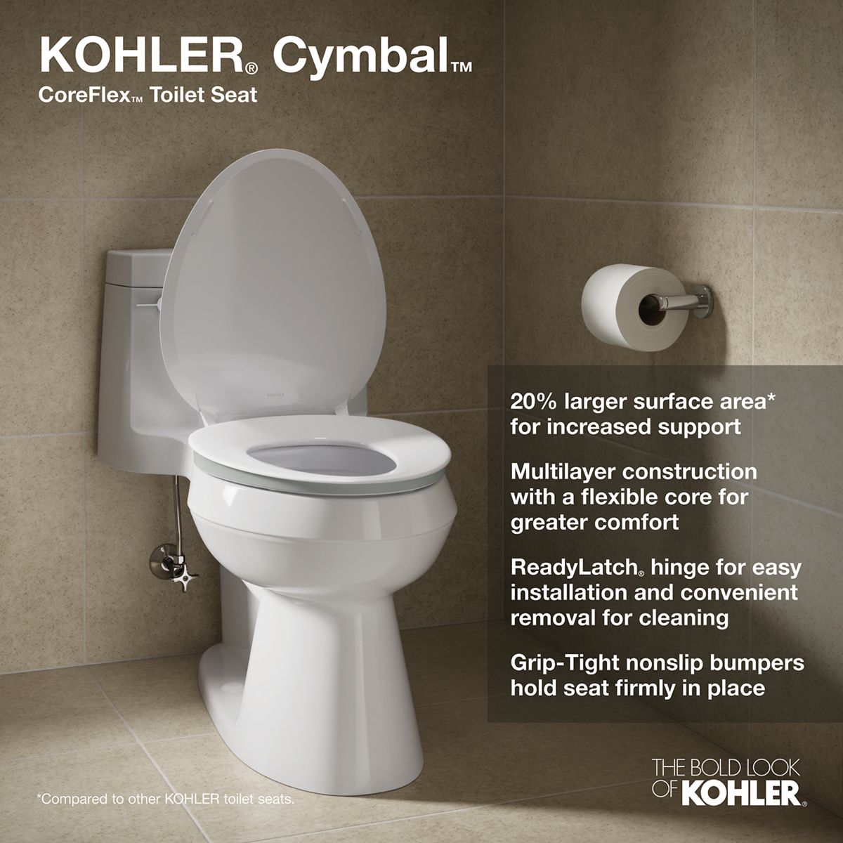 KOHLER K-57777-WCF-0 Cymbal Readylatch Quiet-Close Elongated Toilet Seat - White