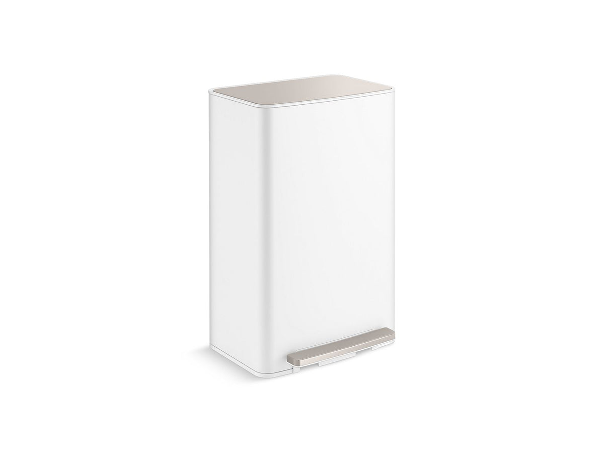 KOHLER K-REC35844-STW 13-Gallon Curved Step Trash Can - Stainless Steel + White