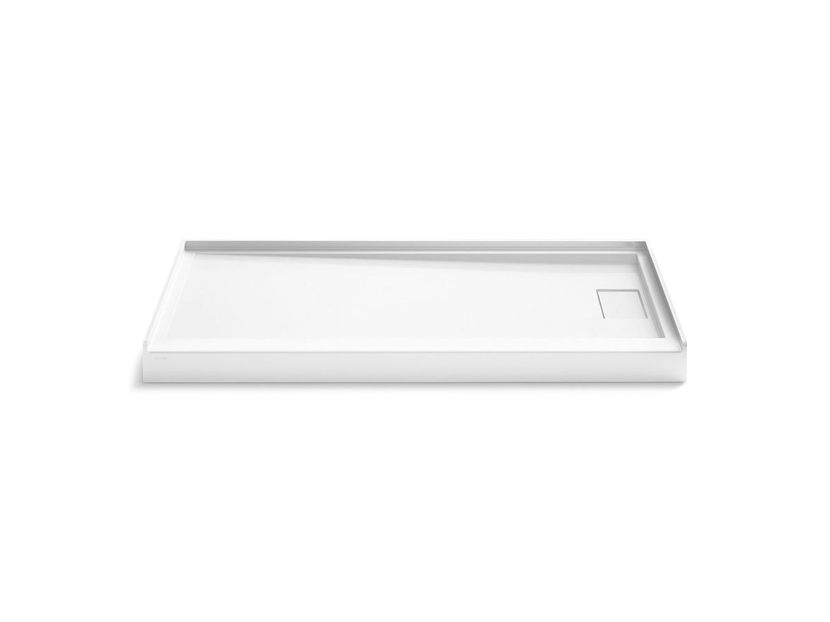 KOHLER K-44148-HW1 Stoneridge 60" X 30" Alcove Shower Base, Right Drain - Honed White