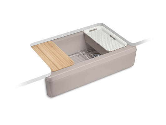 KOHLER K-24564-PC-TRF 35-3/4" undermount single-bowl farmhouse workstation kitchen sink  -  Truffle