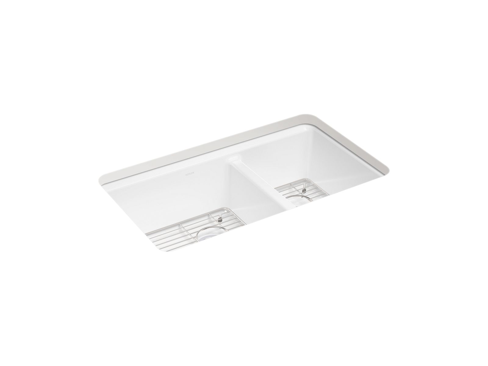 KOHLER K-8669-5UA1-0 Riverby 33" Undermount Double-Bowl Kitchen Sink - White