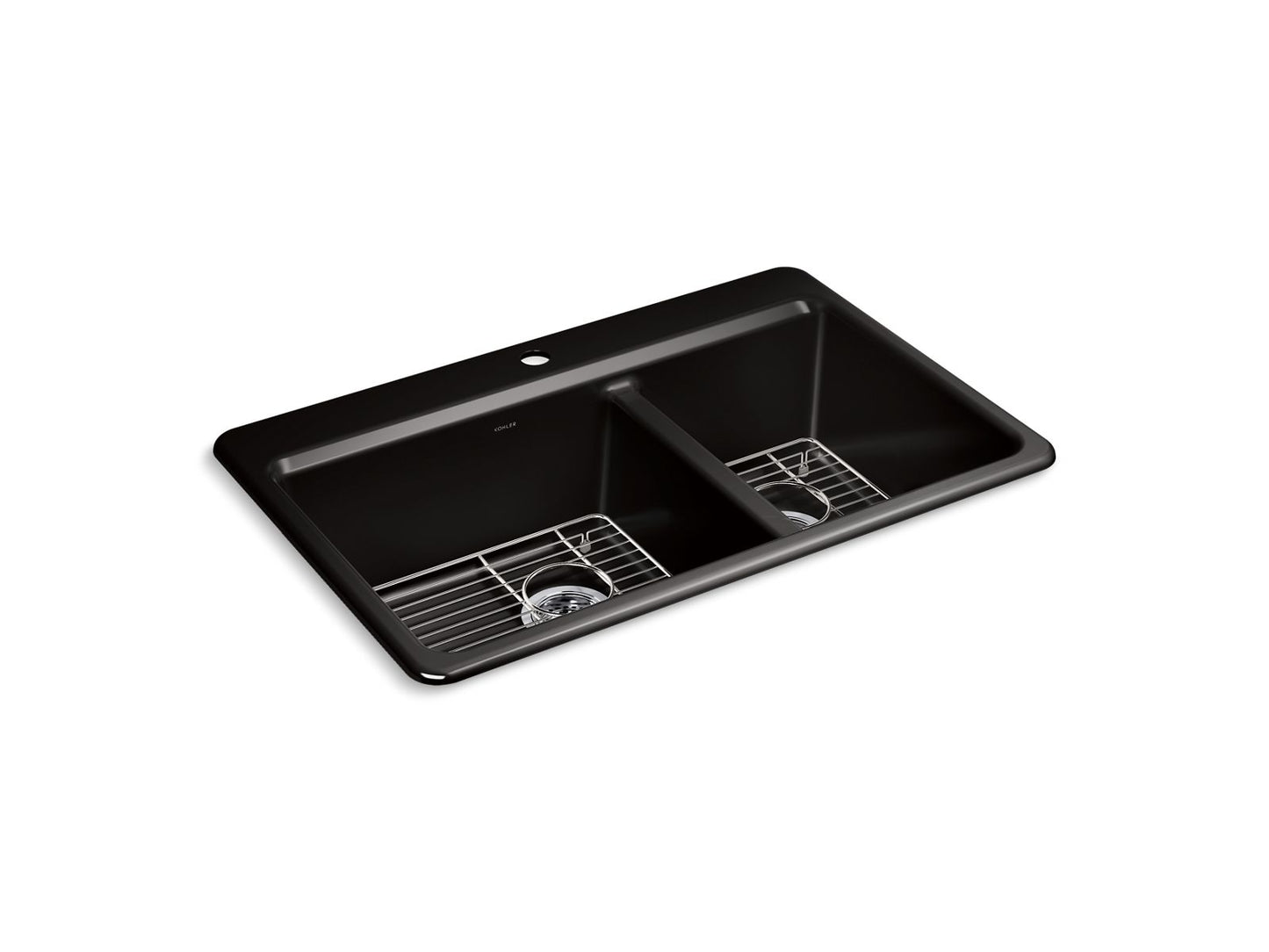 KOHLER K-8669-1A1-7 Riverby 33" Top-Mount Double-Bowl Kitchen Sink - Black Black