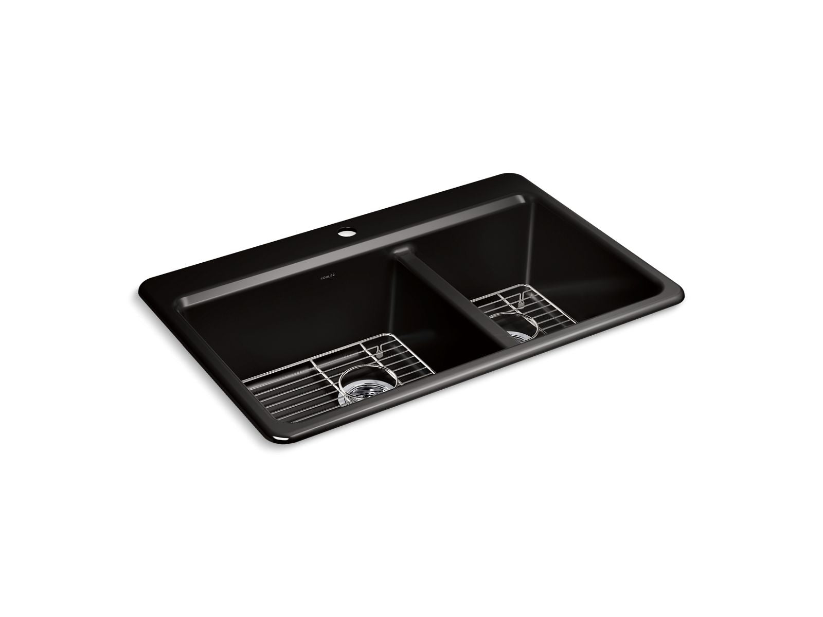 KOHLER K-8669-1A1-7 Riverby 33" Top-Mount Double-Bowl Kitchen Sink - Black Black