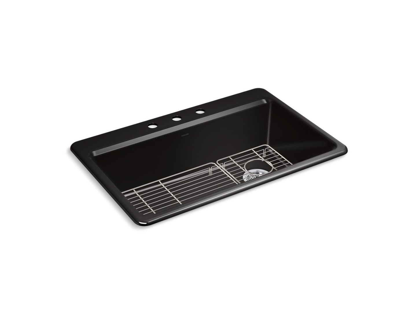 KOHLER K-5871-3A1-7 Riverby 33 in. Top-Mount Single-Bowl Kitchen Sink  -  Black Black