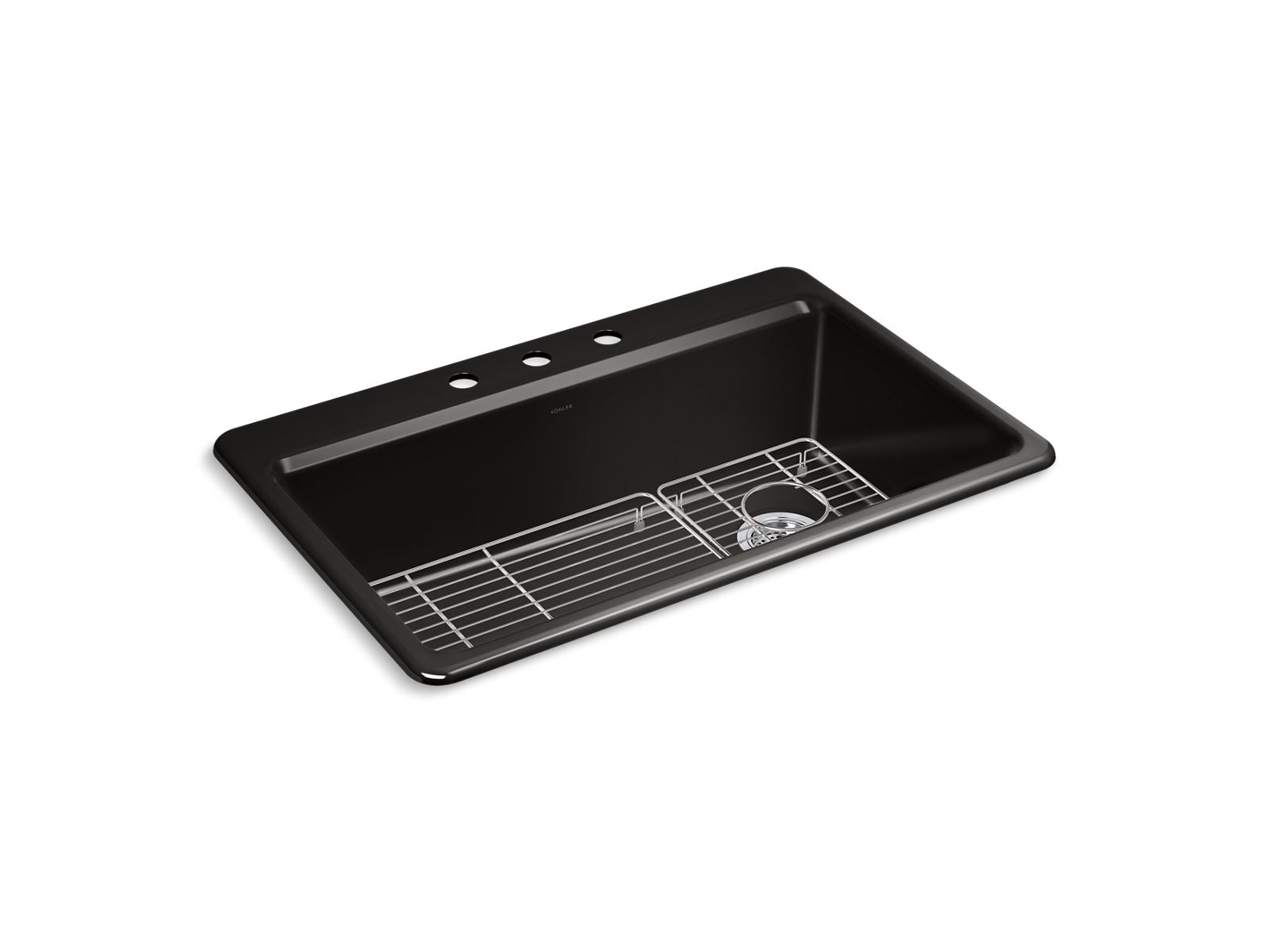 KOHLER K-5871-3A1-7 Riverby 33 in. Top-Mount Single-Bowl Kitchen Sink  -  Black Black