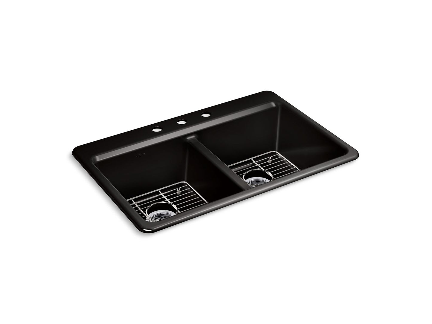 KOHLER K-8679-3A1-7 Riverby 33" Top-Mount Double-Bowl Kitchen Sink - Black Black