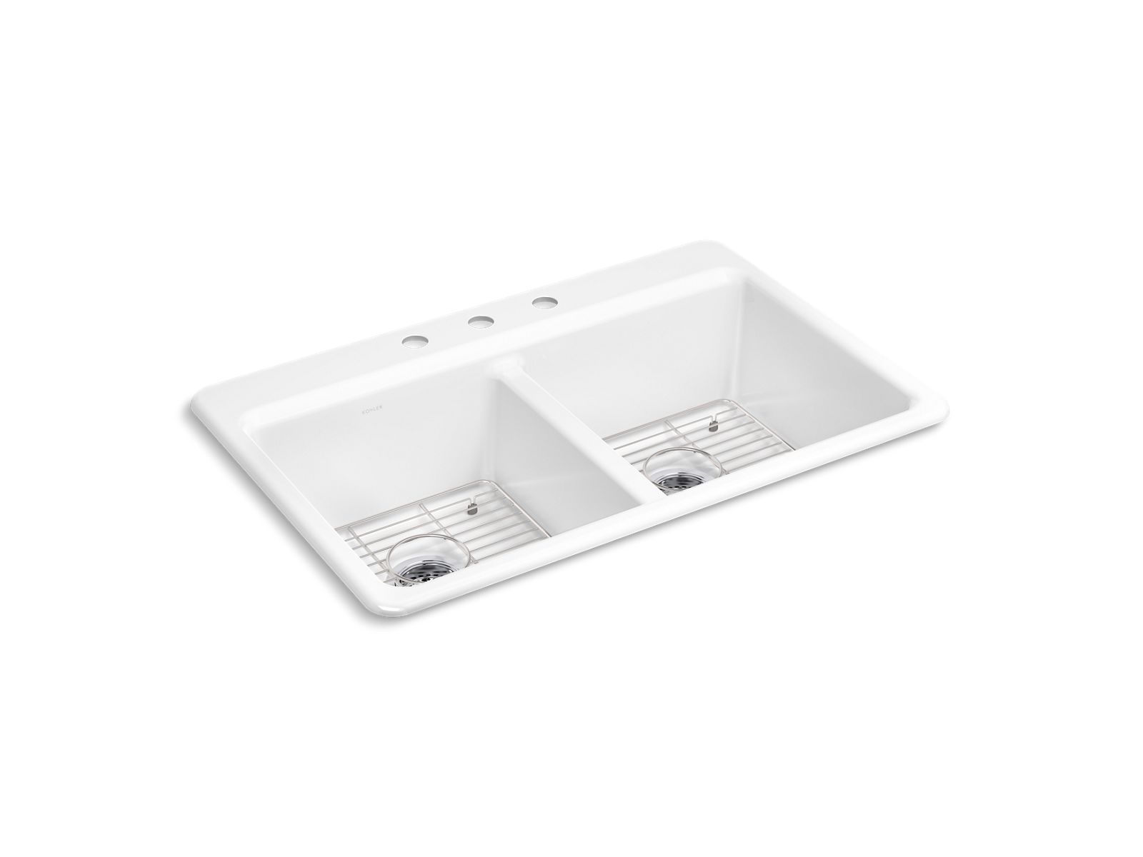 KOHLER K-8679-3A1-0 Riverby 33" Top-Mount Double-Bowl Kitchen Sink - White