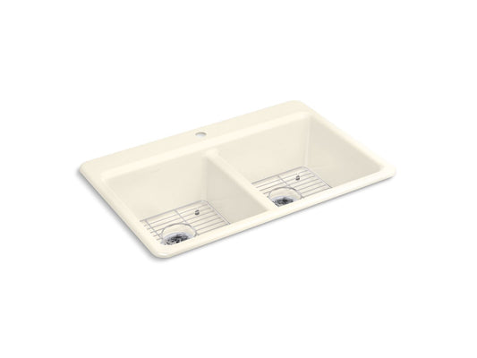 KOHLER K-8679-1A1-96 Riverby 33" Top-Mount Double-Bowl Kitchen Sink - Biscuit