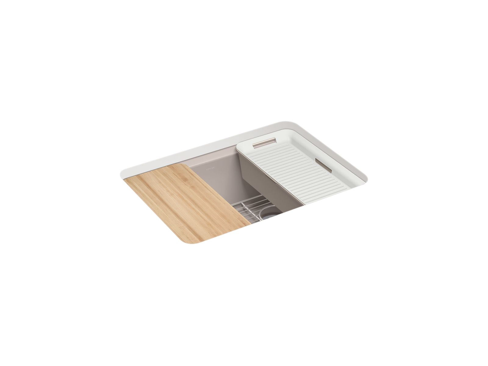 KOHLER K-8668-5UPC-TRF Riverby 27" Undermount Single-Bowl Workstation Kitchen Sink - Truffle