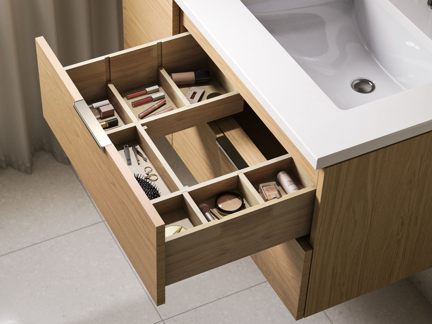 KOHLER K-34656-WEK Maxstow 48" wall-hung bathroom vanity cabinet with sink and quartz top - Light Oak