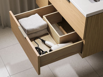 KOHLER K-34656-WEK Maxstow 48" wall-hung bathroom vanity cabinet with sink and quartz top - Light Oak