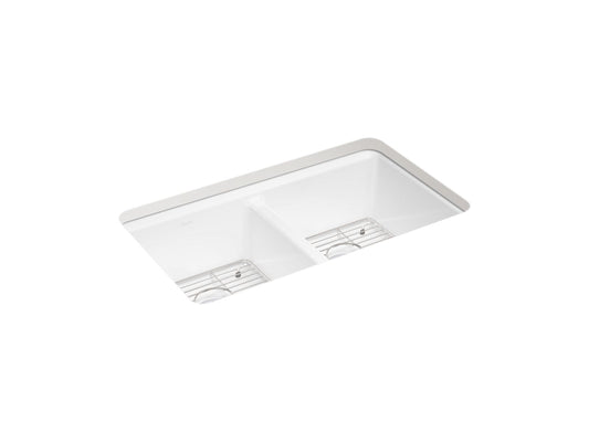 KOHLER K-8679-5UA1-0 Riverby 33" Undermount Double-Bowl Kitchen Sink - White