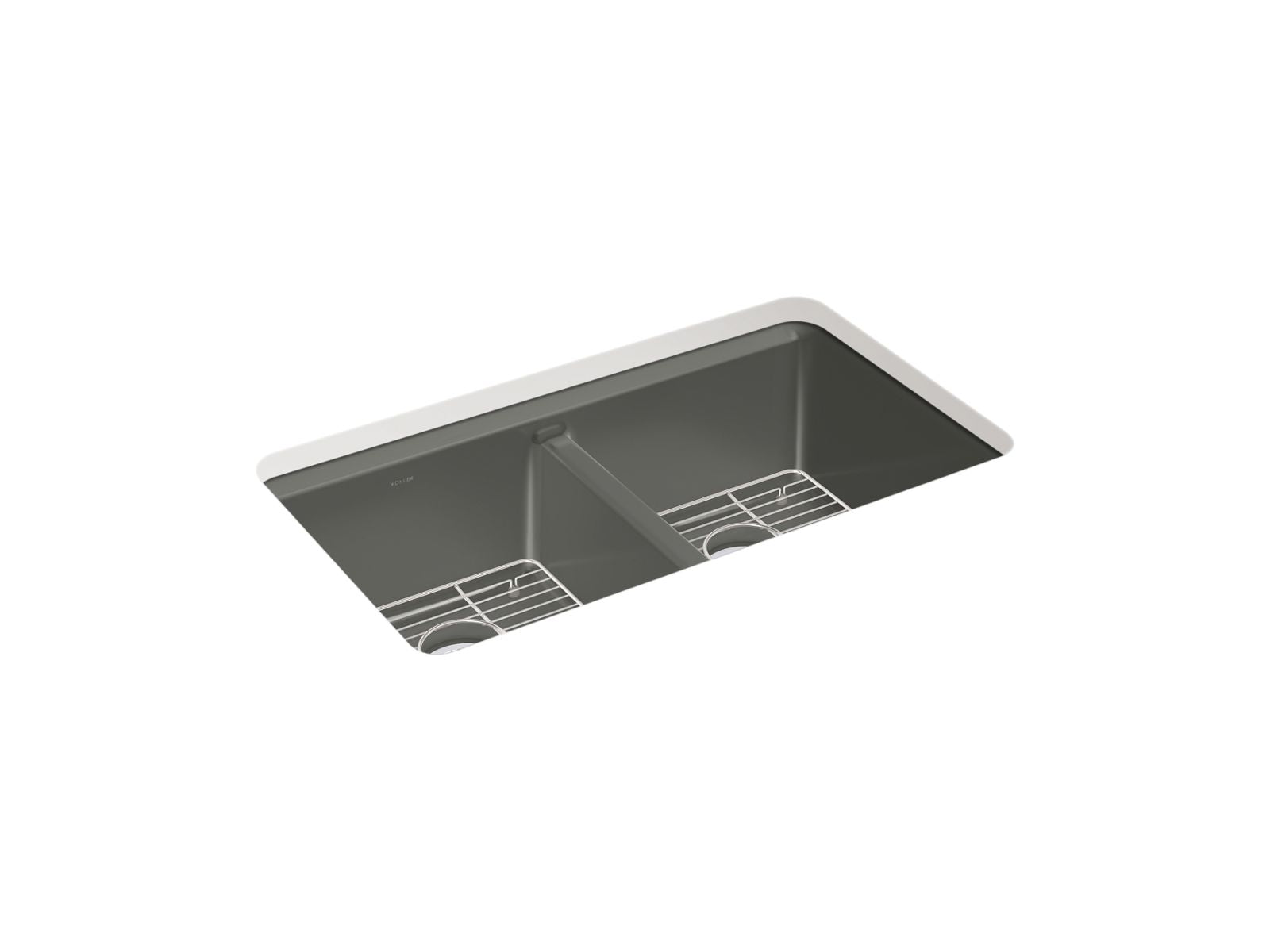 KOHLER K-8679-5UA1-58 Riverby 33" Undermount Double-Bowl Kitchen Sink - Thunder Grey