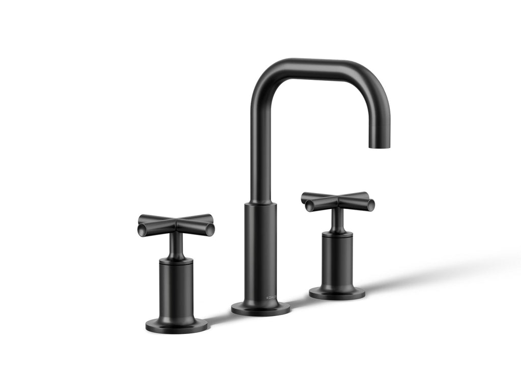 KOHLER K-14406-3-BL Purist Widespread Bathroom Sink Faucet With Cross Handles, 1.2 Gpm - Matte Black