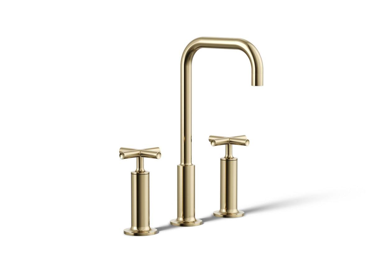 KOHLER K-14408-3-AF Purist Widespread Bathroom Sink Faucet With Cross Handles, 1.2 Gpm - Vibrant French Gold