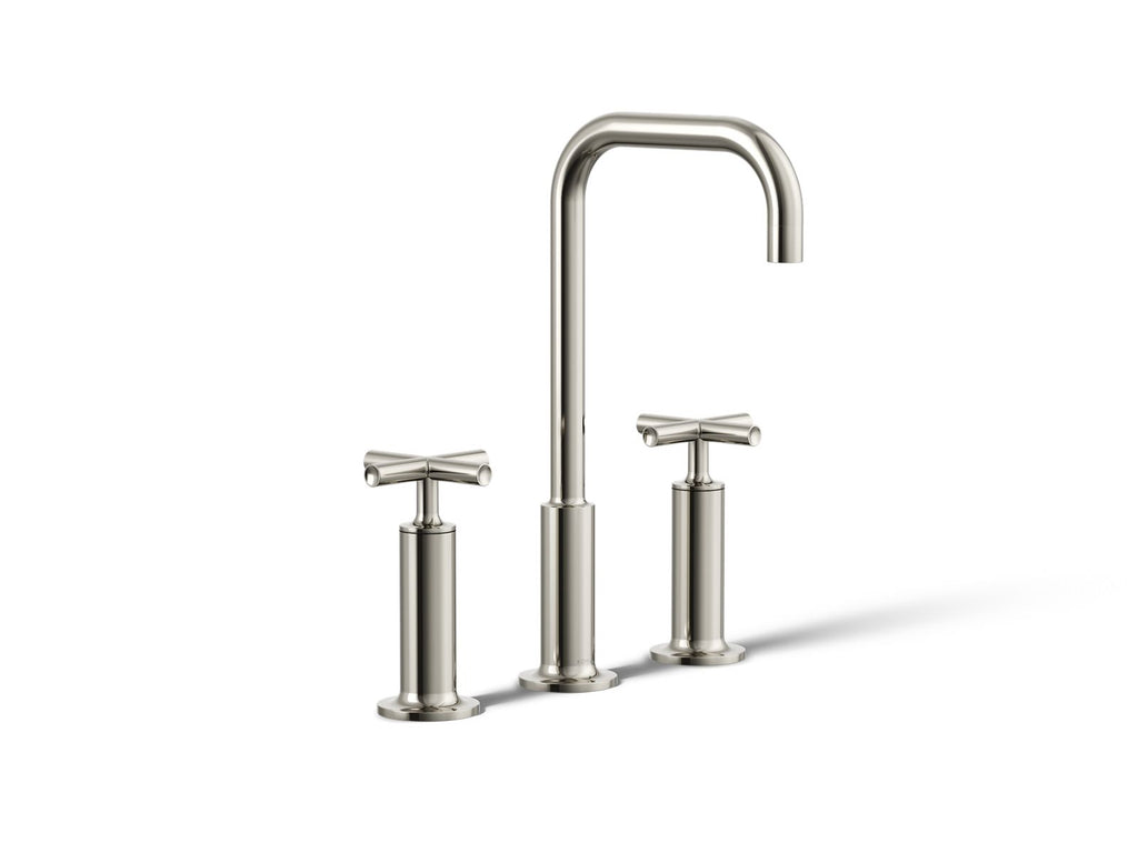 KOHLER K-14408-3-SN Purist Widespread Bathroom Sink Faucet With Cross Handles, 1.2 Gpm - Vibrant Polished Nickel