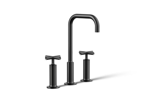 KOHLER K-14408-3-BL Purist Widespread Bathroom Sink Faucet With Cross Handles, 1.2 Gpm In Matte Black