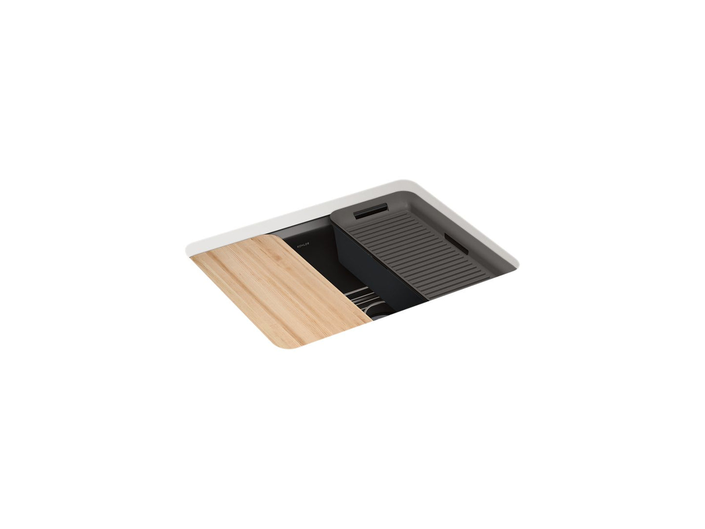 KOHLER K-5872-5UPC-7 Riverby 25" Undermount Single-Bowl Workstation Kitchen Sink - Black Black