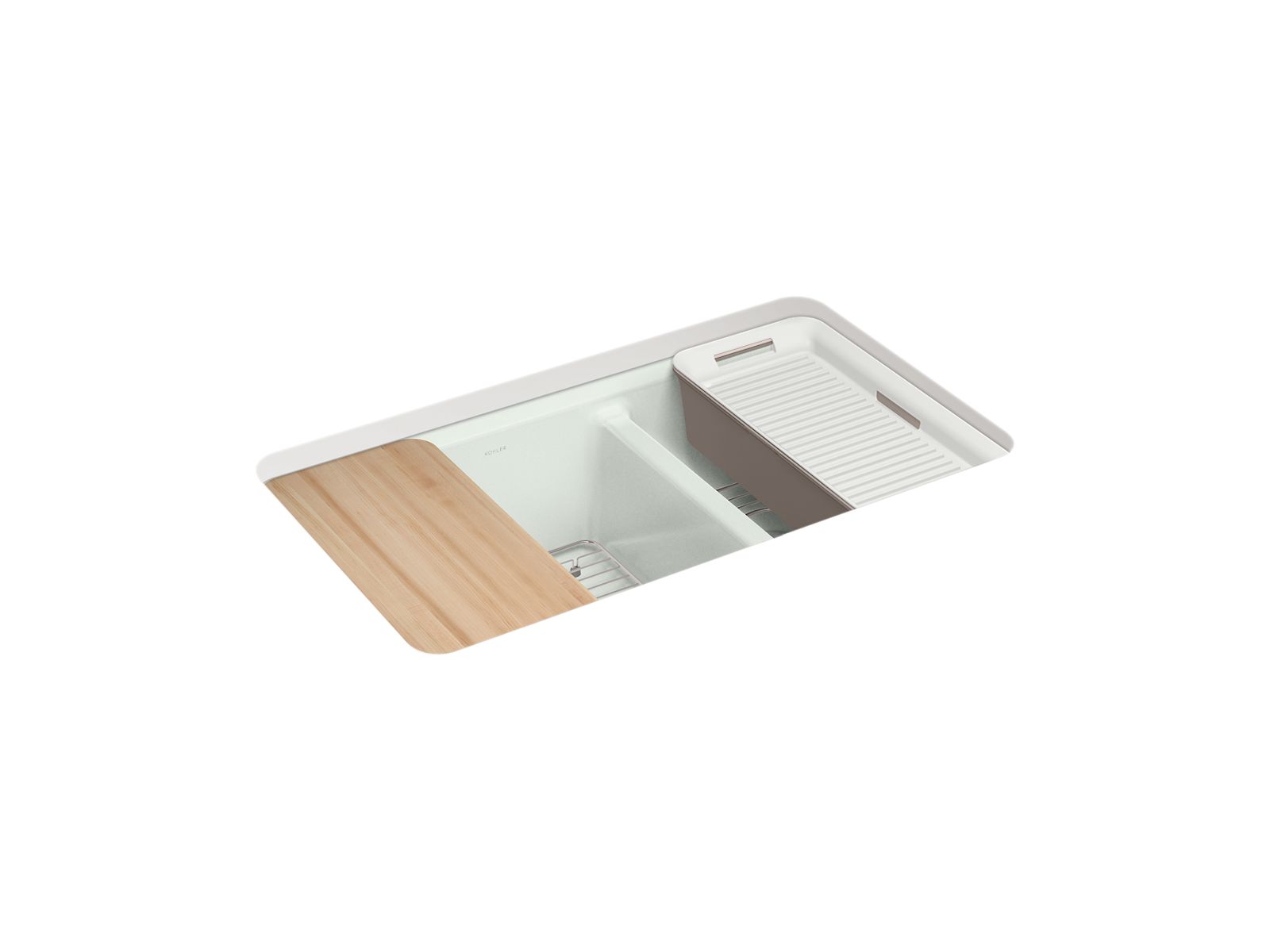 KOHLER K-8669-5UPC-FF Riverby 33" Undermount Double-Bowl Workstation Kitchen Sink - Sea Salt