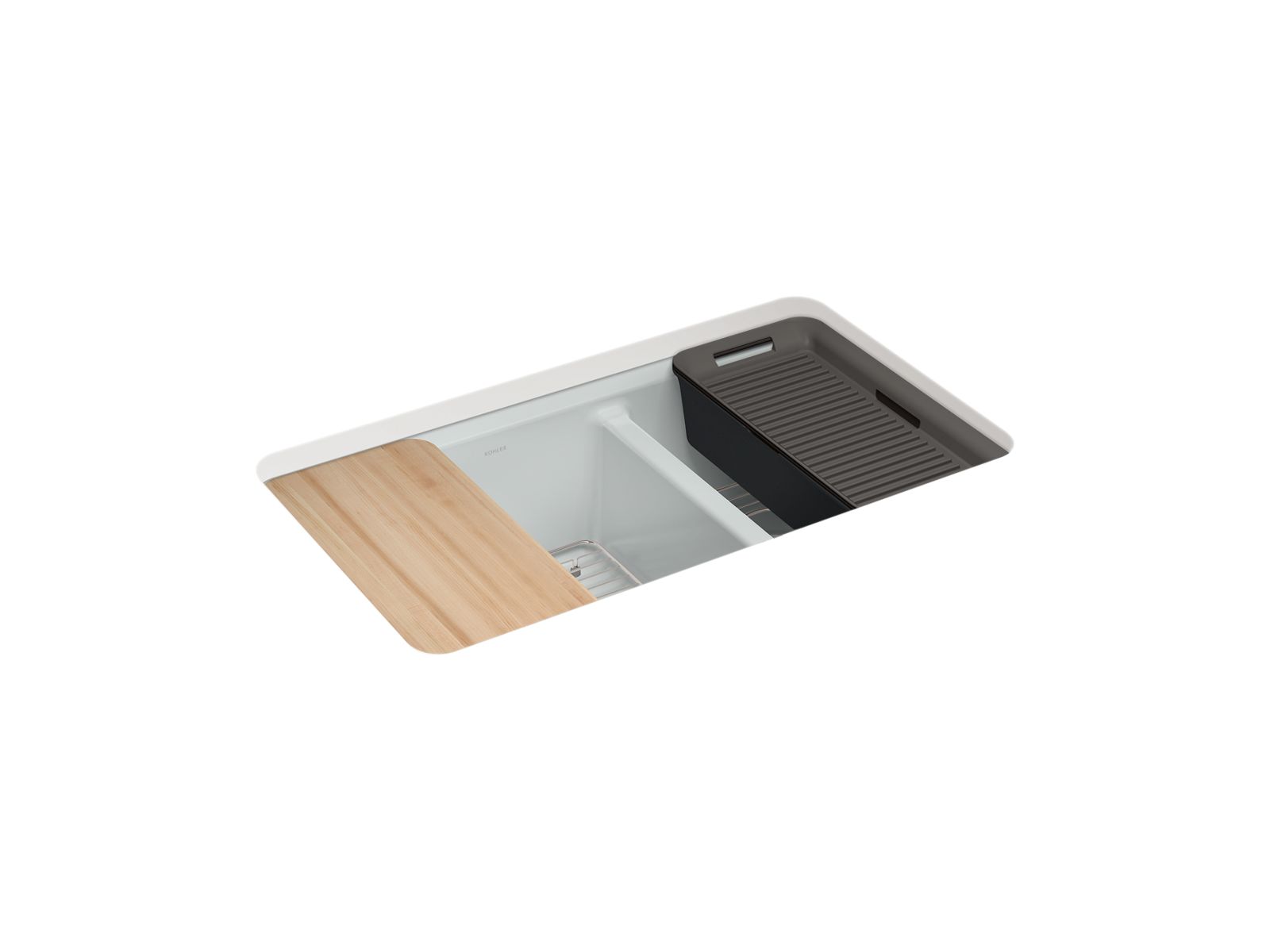 KOHLER K-8669-5UPC-95 Riverby 33" Undermount Double-Bowl Workstation Kitchen Sink - Ice Grey