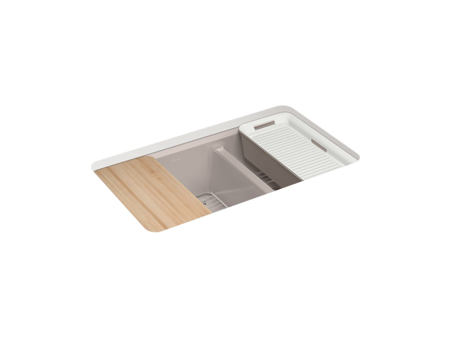 KOHLER K-8669-5UPC-TRF Riverby 33" Undermount Double-Bowl Workstation Kitchen Sink - Truffle