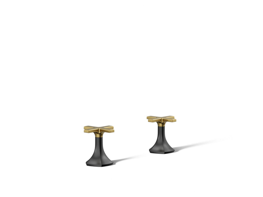KOHLER K-27010-3-BMB Occasion Cross Bathroom Sink Faucet Handles - Matte Black With Brushed Moderne Brass