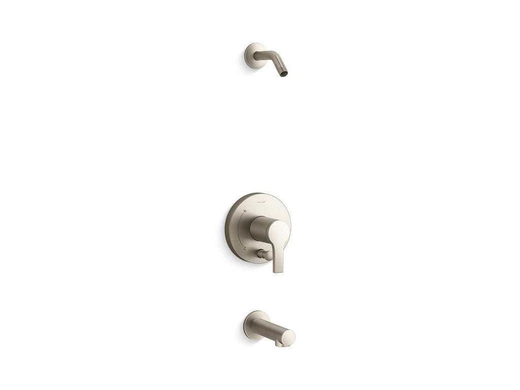 KOHLER K-TLS35327-4-BN Elate Rite-Temp Bath And Shower Trim Kit With Push-Button Diverter, Without Showerhead - Vibrant Brushed Nickel