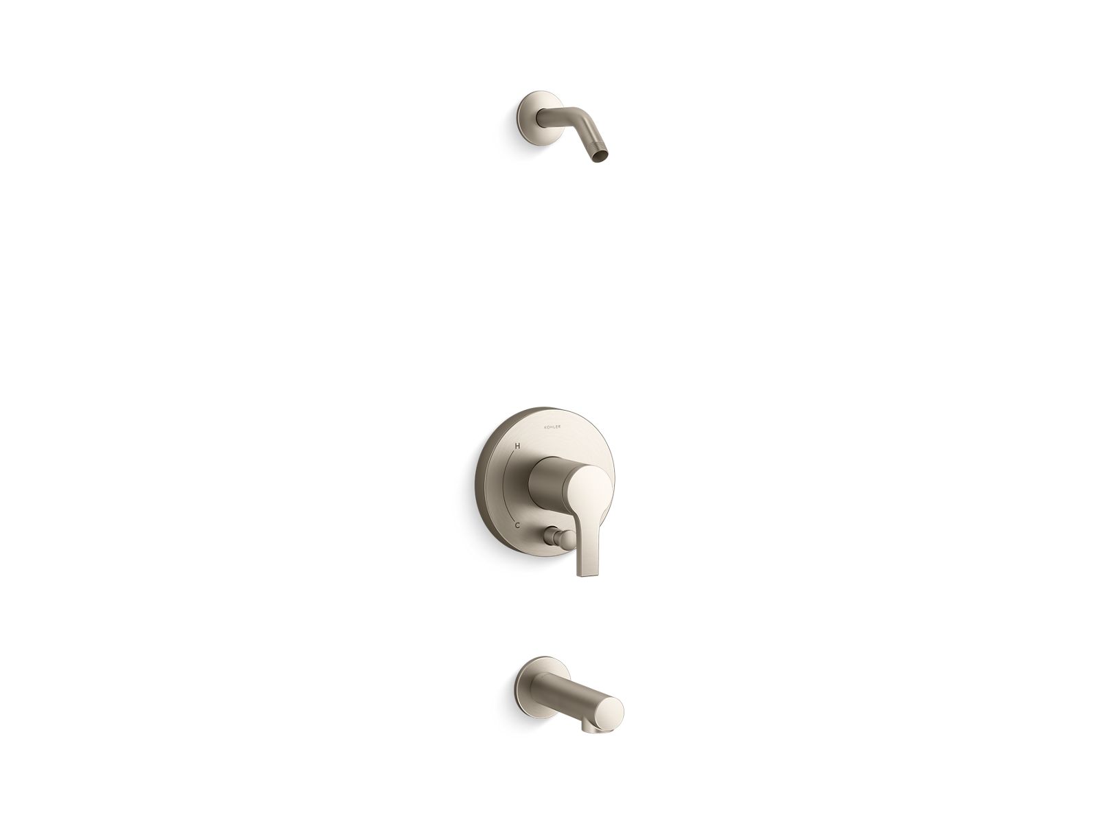 KOHLER K-TLS35327-4-BN Elate Rite-Temp Bath And Shower Trim Kit With Push-Button Diverter, Without Showerhead - Vibrant Brushed Nickel