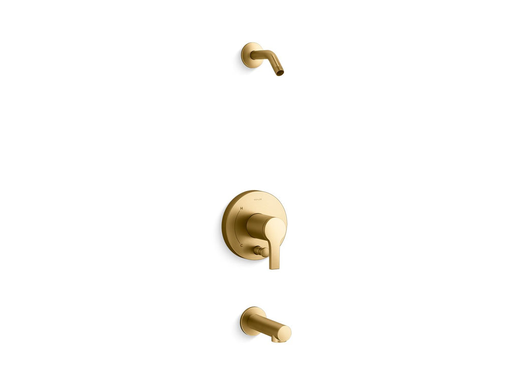 KOHLER K-TLS35327-4-2MB Elate Rite-Temp Bath And Shower Trim Kit With Push-Button Diverter, Without Showerhead - Vibrant Brushed Moderne Brass