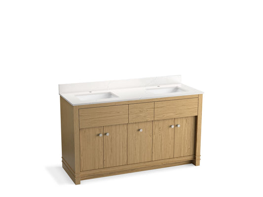KOHLER K-33293-WEK 60" bathroom vanity cabinet with sinks and quartz top  -  Light Oak