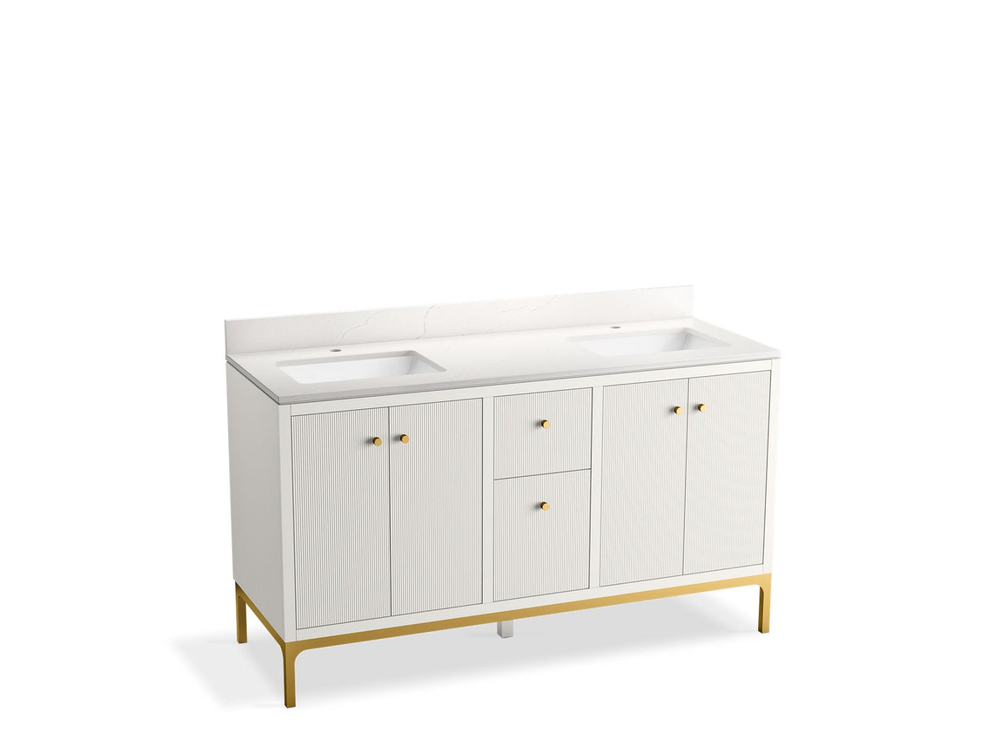 KOHLER K-32835-0 60" bathroom vanity cabinet with sinks and quartz top  -  White
