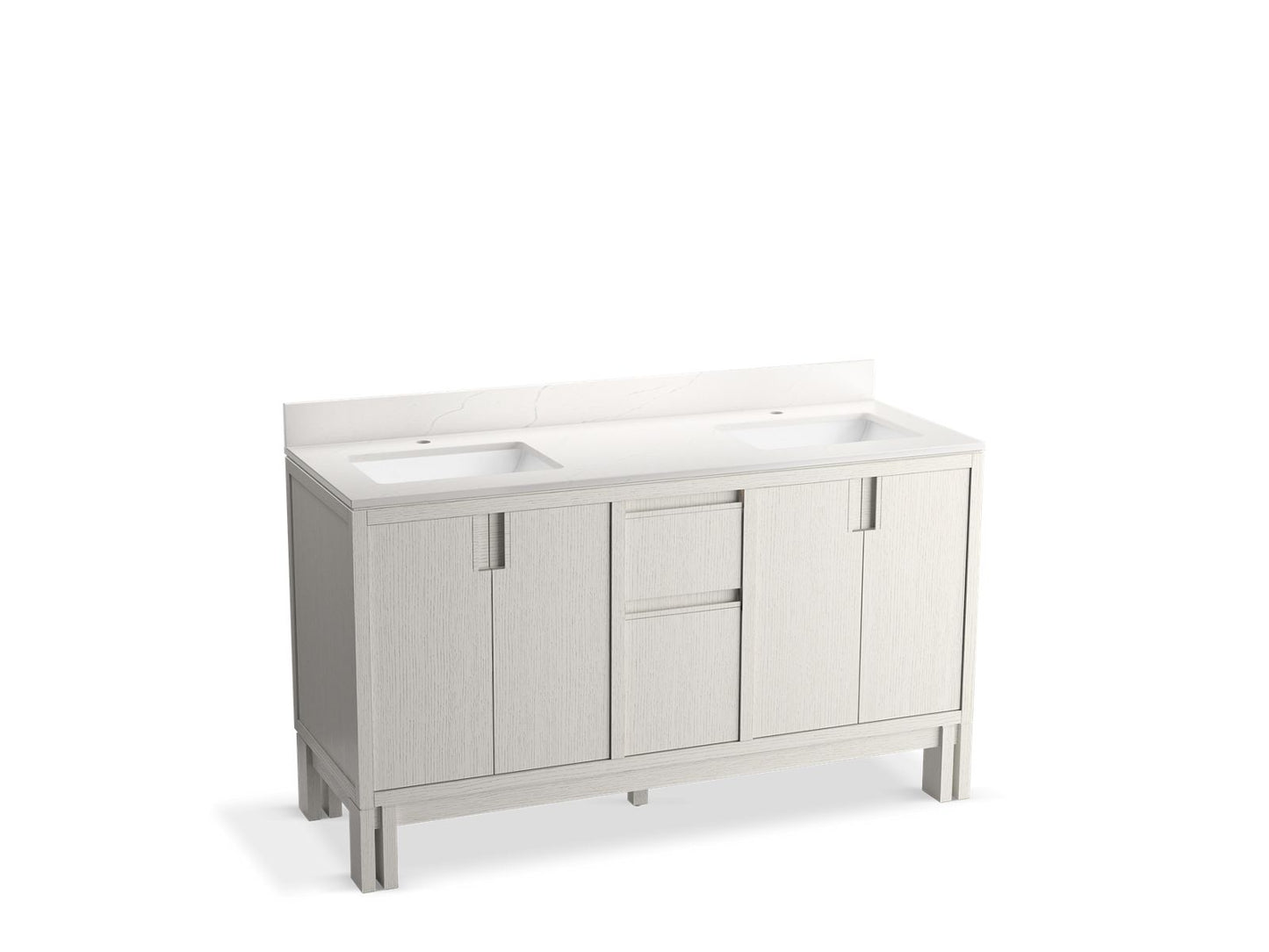 KOHLER K-32840-GW0 60" bathroom vanity cabinet with sinks and quartz top  -  Gossamer White