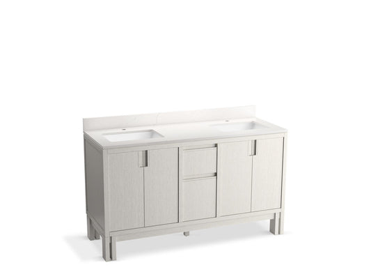 KOHLER K-32840-GW0 60" bathroom vanity cabinet with sinks and quartz top  -  Gossamer White