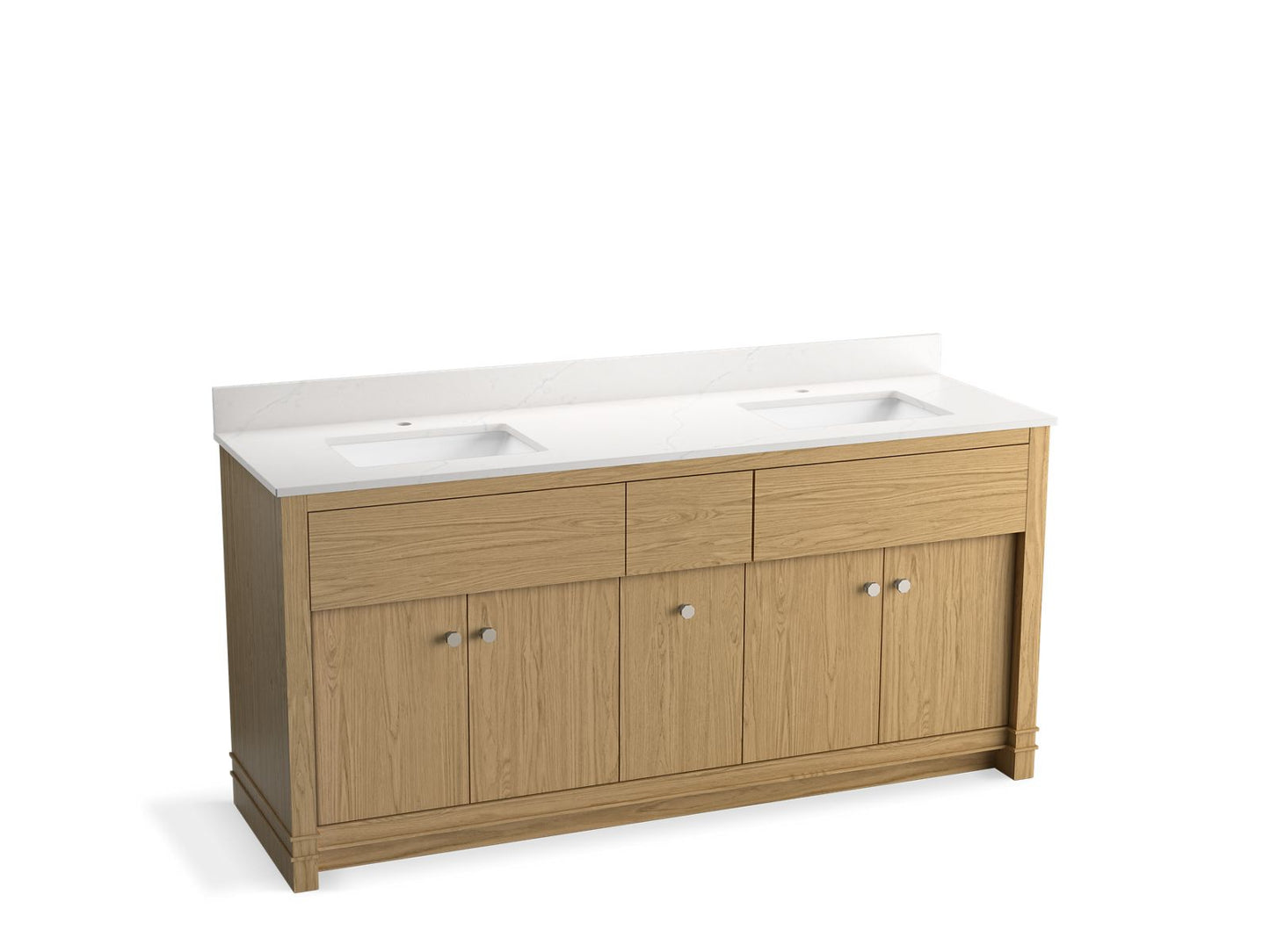 KOHLER K-33294-WEK 72" bathroom vanity cabinet with sinks and quartz top  -  Light Oak