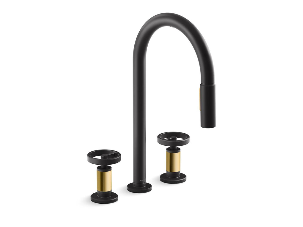 KOHLER K-28677-9RT2-BMB Billet Touchless Pull-Down Kitchen Sink Faucet With Two-Function Sprayhead - Matte Black With Brushed Moderne Brass